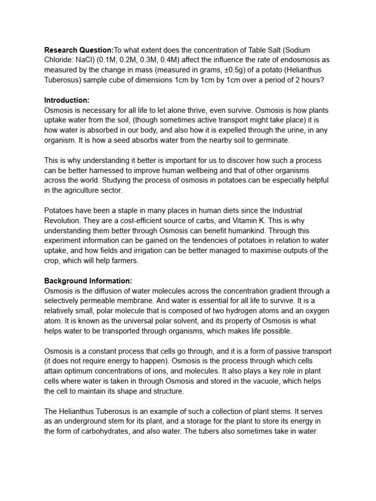 Bio Lab Report CW Osmosis | PDF | Osmosis | Water