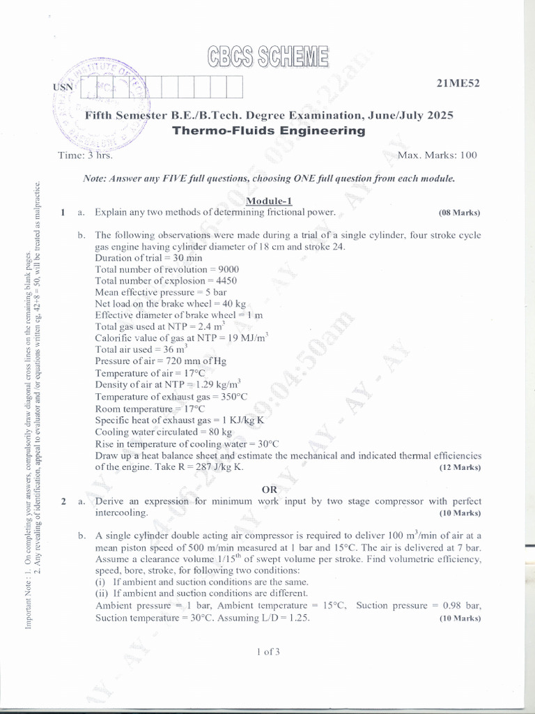 Thermo Fluids Engineering 21ME52 | PDF | Gases | Energy Technology