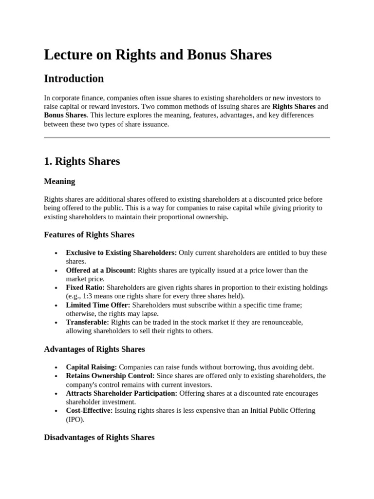 Rights vs. Bonus Shares Explained | PDF | Dividend | Stocks