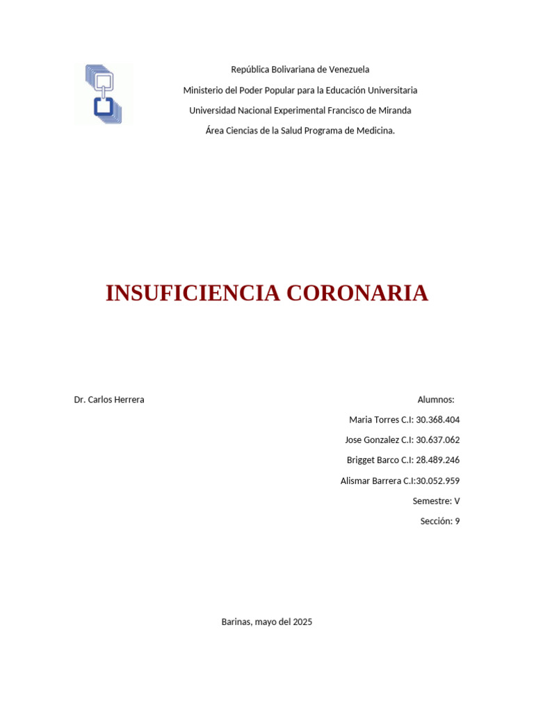 Insuficiencia Coronaria: Causas y Síntomas | PDF | Infarto de miocardio ...