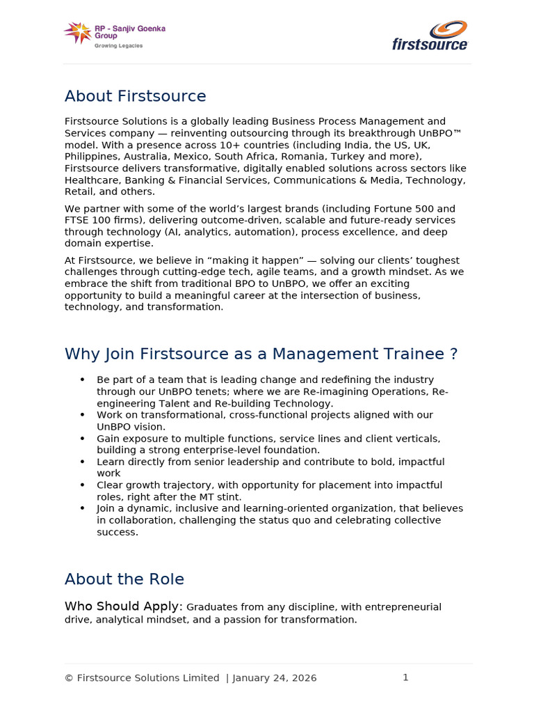 Firstsource Management Trainee Program Overview | PDF | Leadership ...