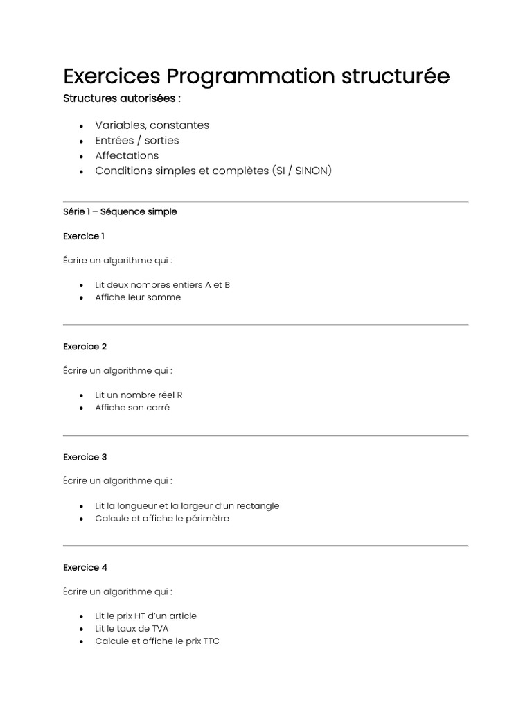 Exercices de Programmation Structurée | PDF | Taxe sur la valeur ...