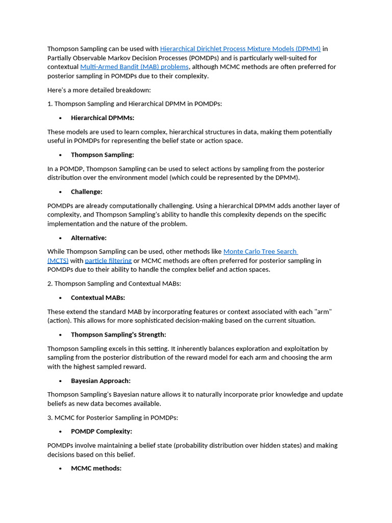 Thompson Sampling in POMDPs Explained | PDF | Probability ...