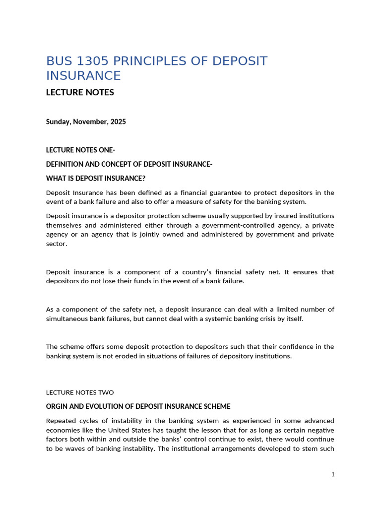 Understanding Deposit Insurance Principles | PDF | Deposit Insurance ...