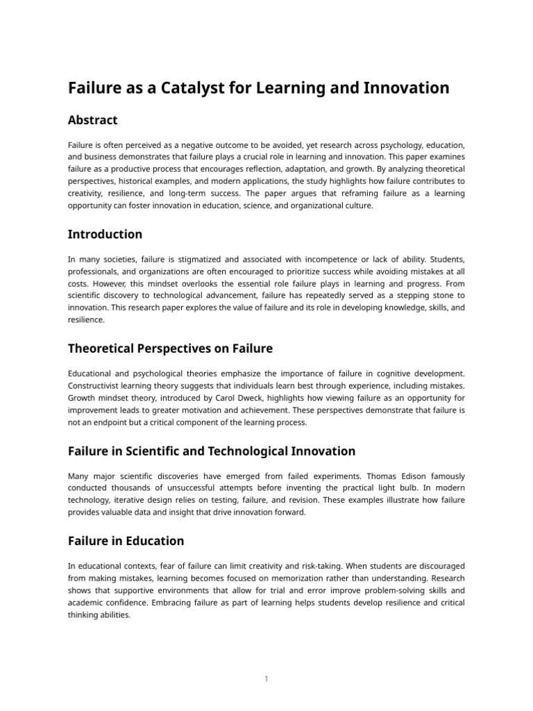 Failure As A Catalyst For Learning And Innovation | PDF | Psychological ...