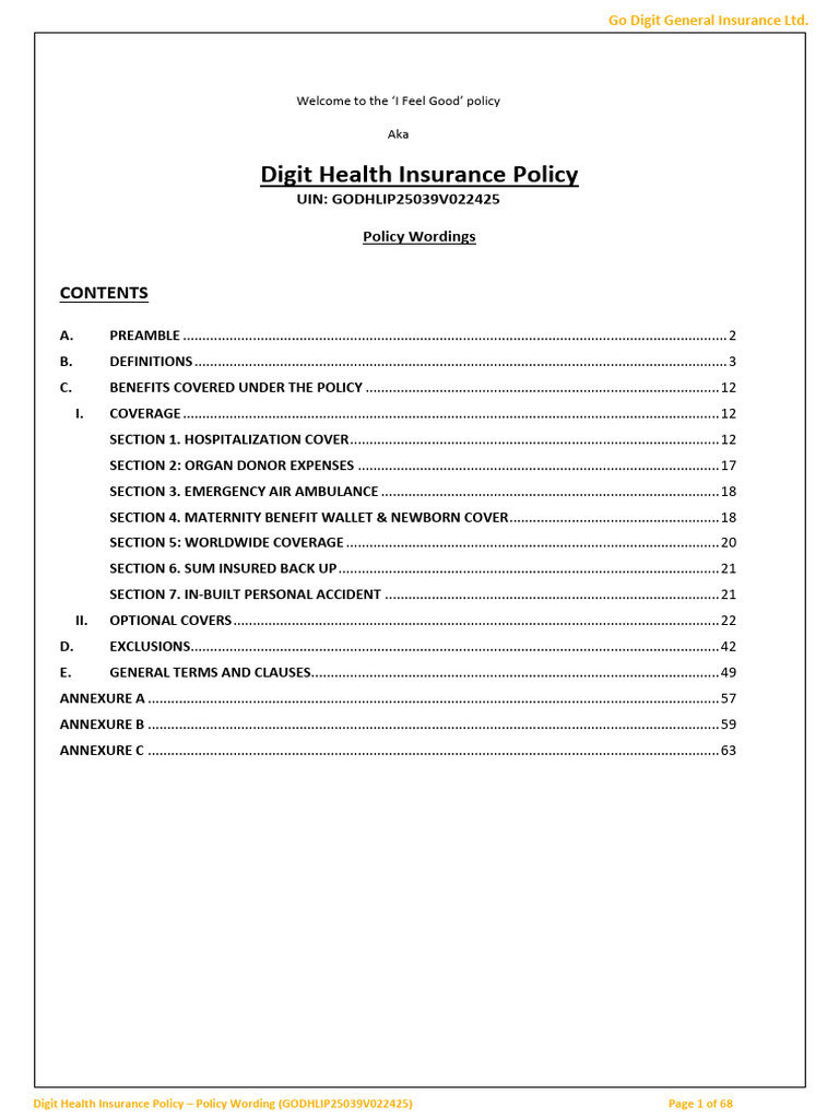 Digit Health Insurance Policy Details | PDF | Heart | Cancer