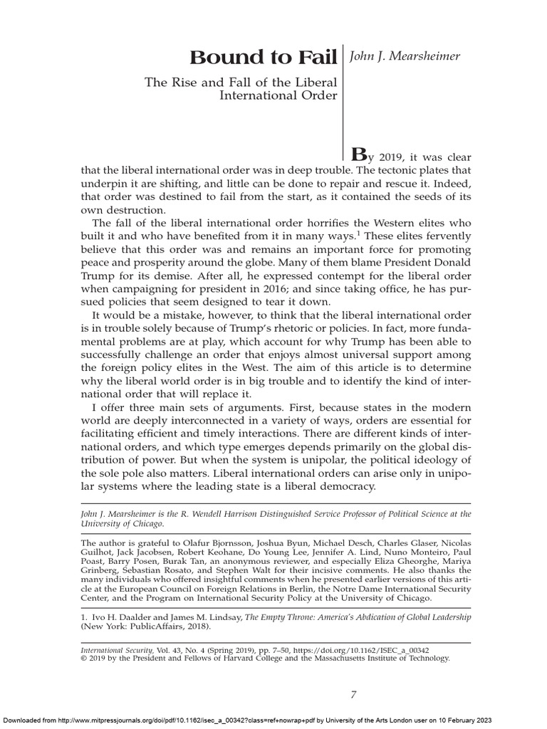 The Collapse of the Liberal Order | PDF | Polarity (International ...