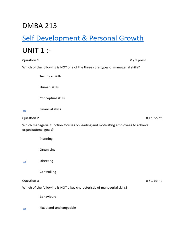 Managerial Skills and Self-Development Quiz | PDF | Leadership ...