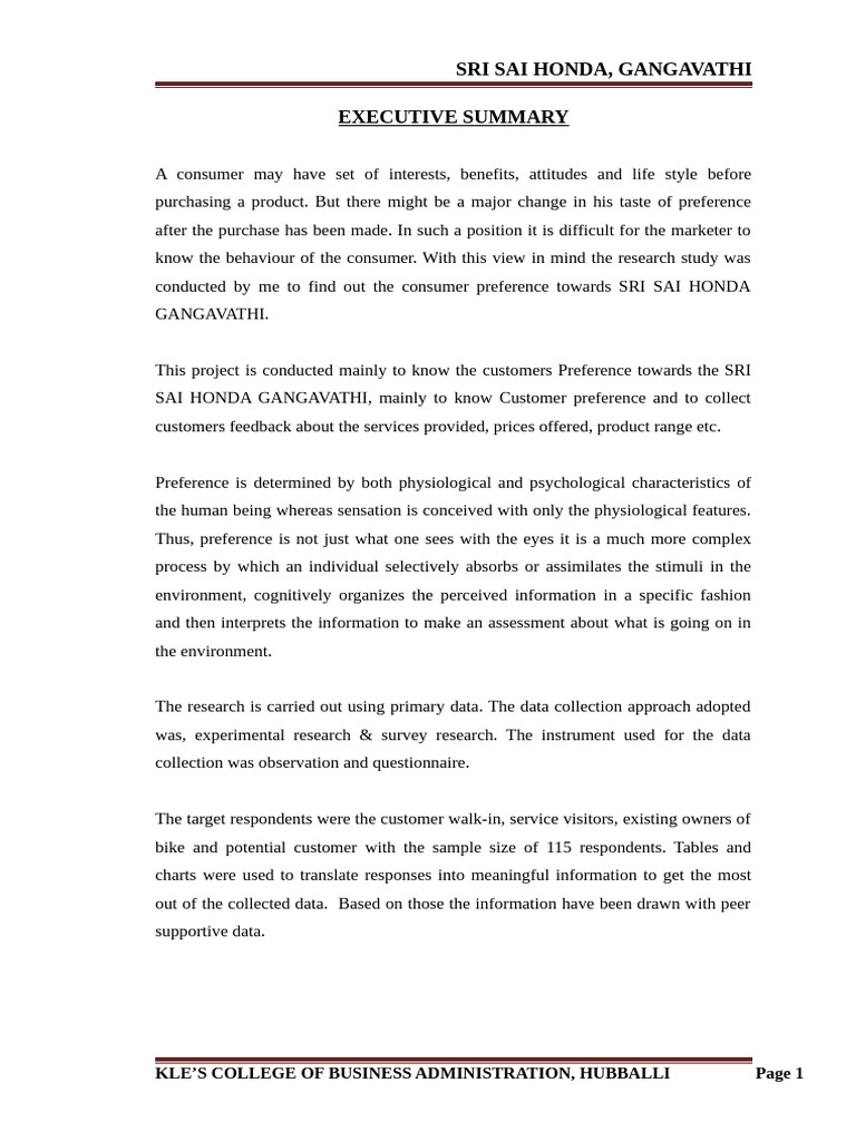 Customer Preferences for SRI SAI HONDA | PDF | Honda | Marketing