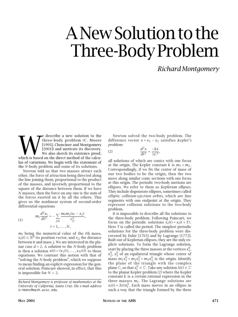 New Figure-Eight Solution in Three-Body Problem | PDF | Ellipse ...