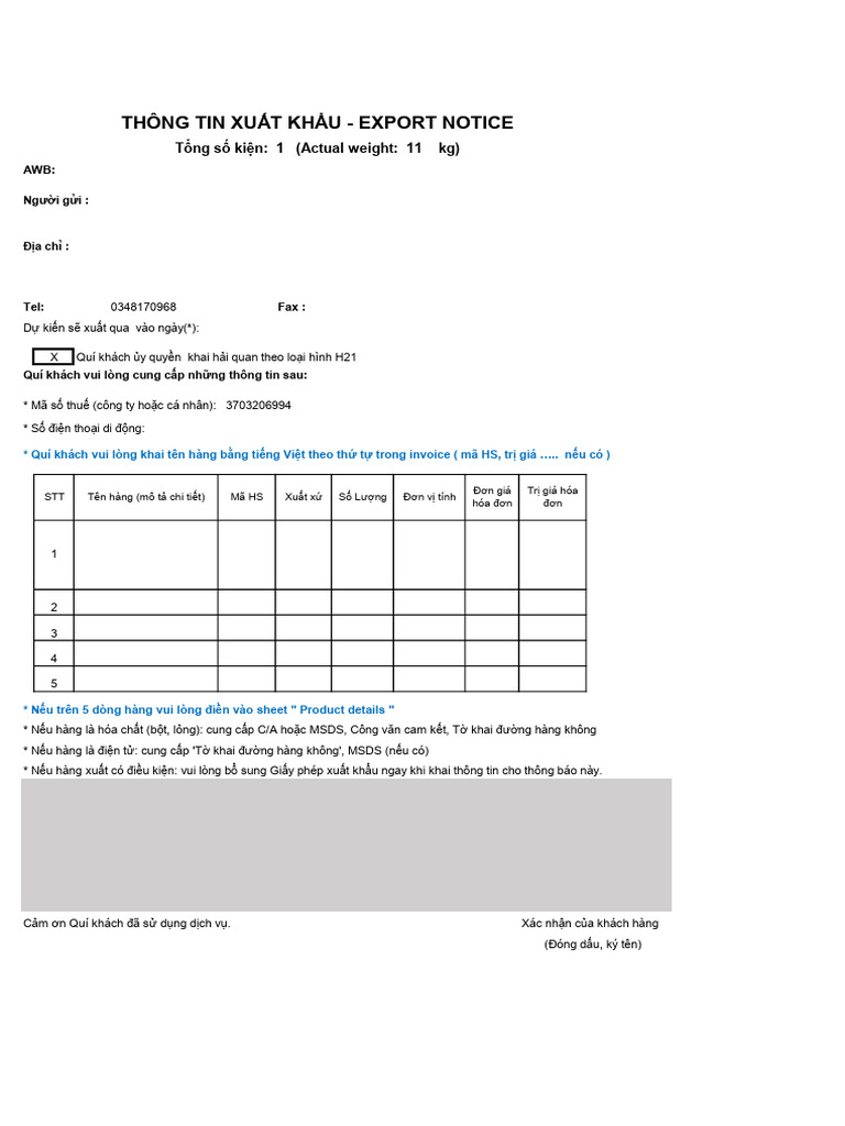 Export NOtice Form | PDF