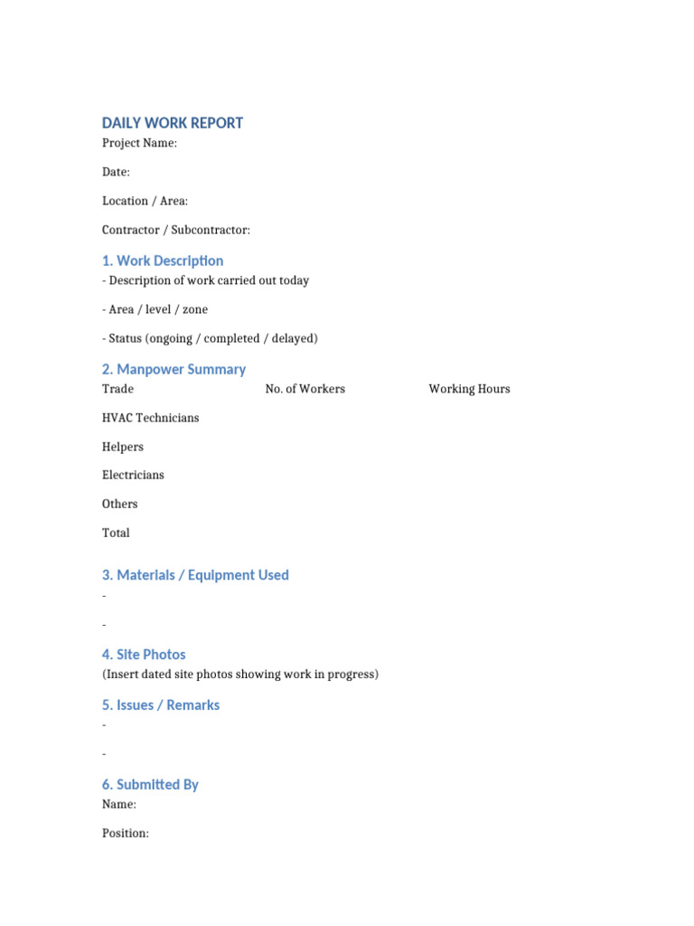 Daily Work Report Template | PDF