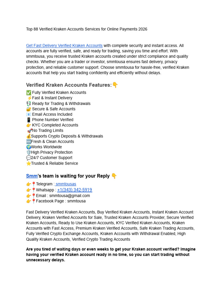 Fast Delivery Verified Kraken Accounts | PDF | Computer Security | Security