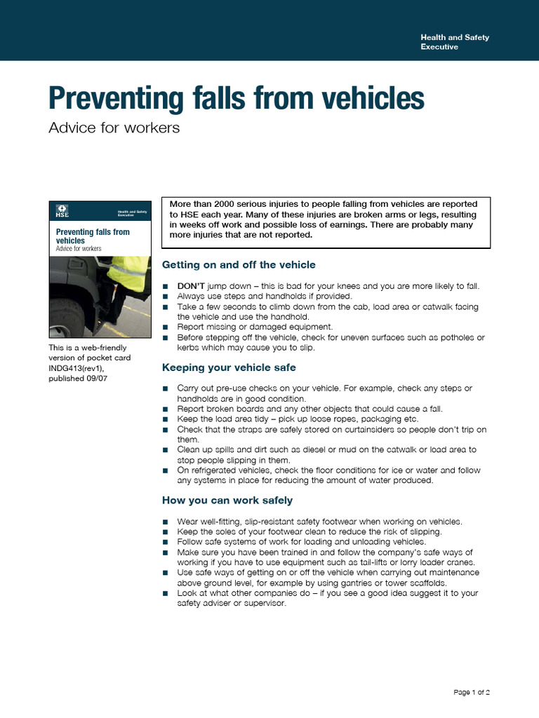 Preventing Vehicle Fall Injuries Guide | PDF