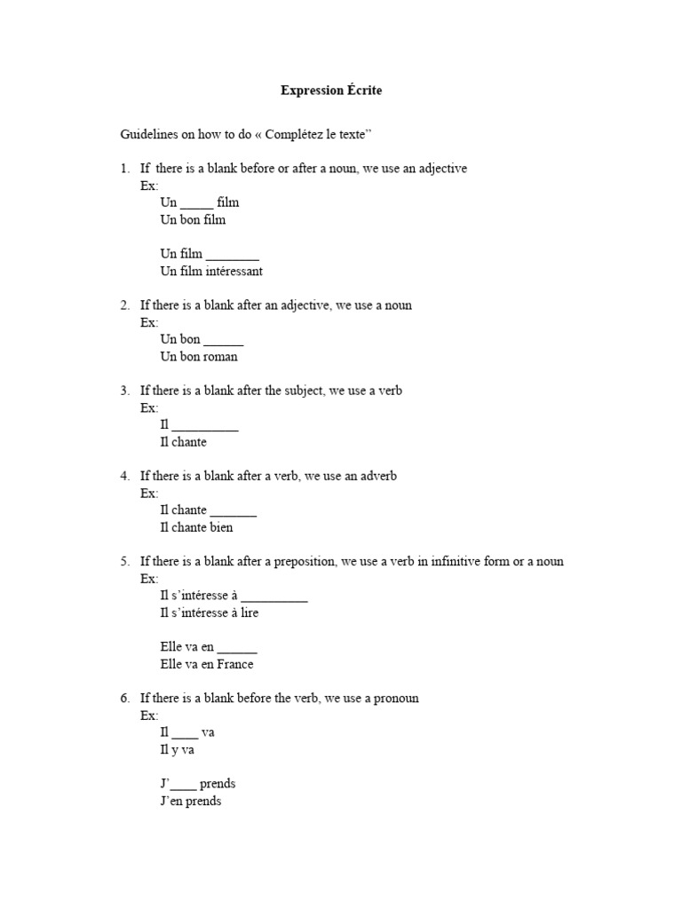 Guide de Complétion de Textes en Français | PDF