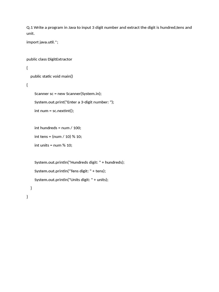 Java Programs for Digit Extraction and Tax Calculation | PDF