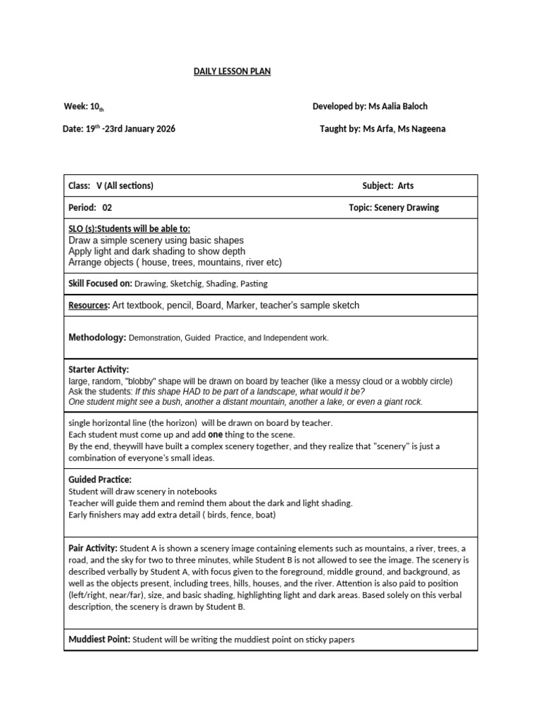 Lesson Plan of Arts Week 10 | PDF | Drawing | Lesson Plan