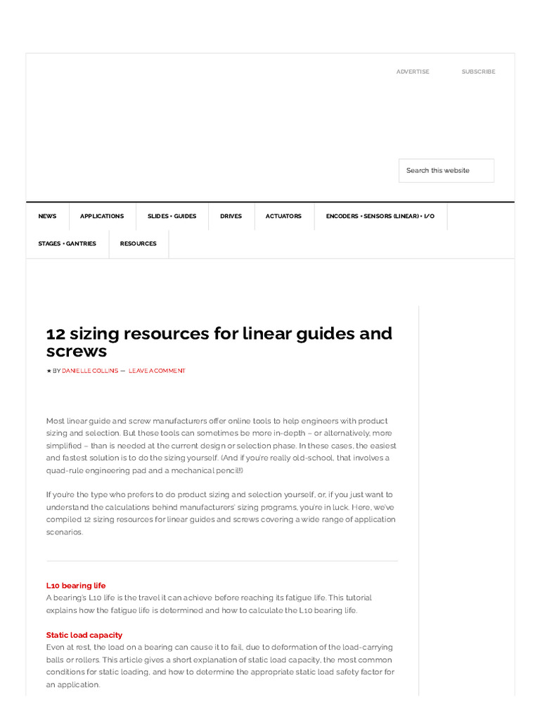 12 Resources for Sizing Linear Guides | PDF | Torque | Acceleration