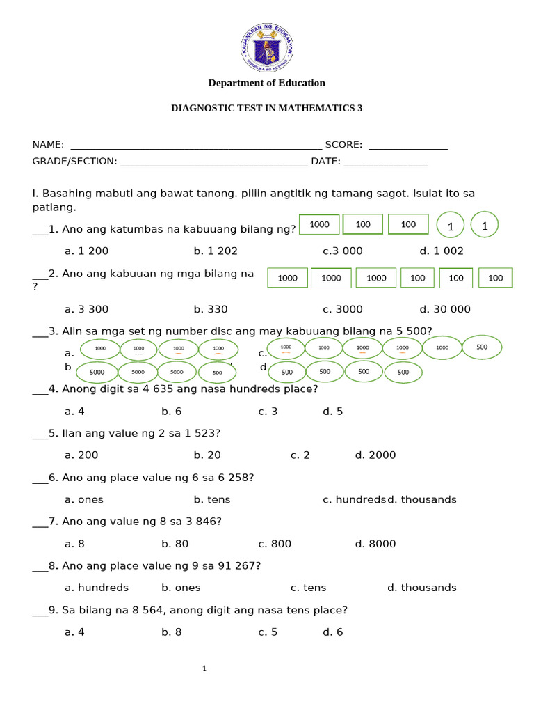 Diagnostic Test Mathematics 3 | PDF