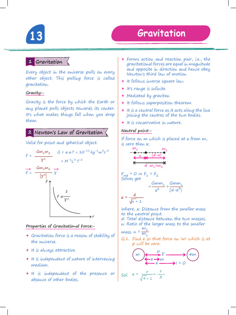 Gravitation Revision Notes Lakshya NEET 2026.PDF | PDF | Force | Gravity