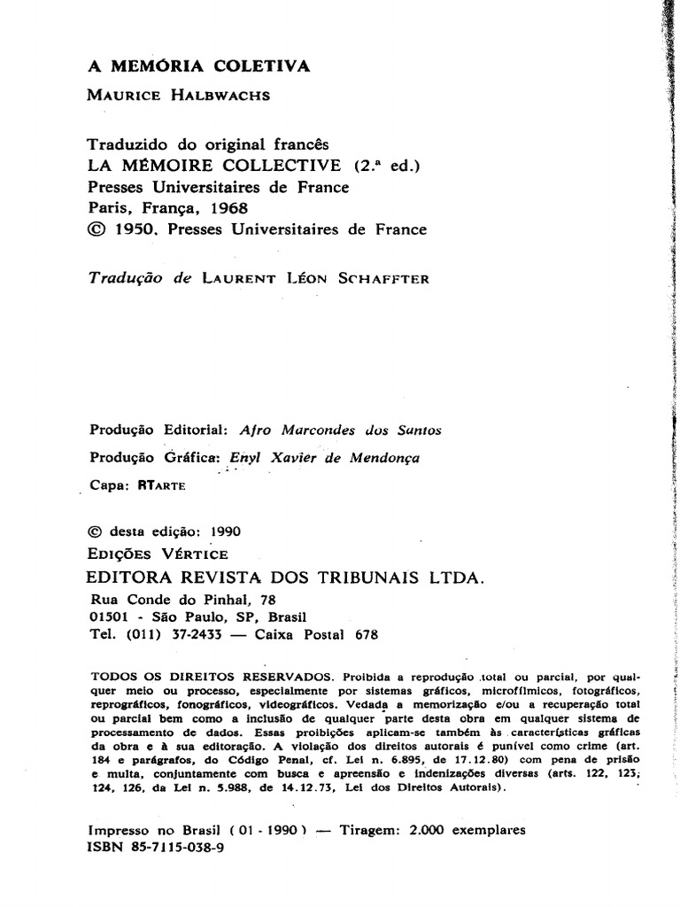 Halbwachs Excertos-A Memória Coletiva c940d18a6931 260117 232109 | PDF