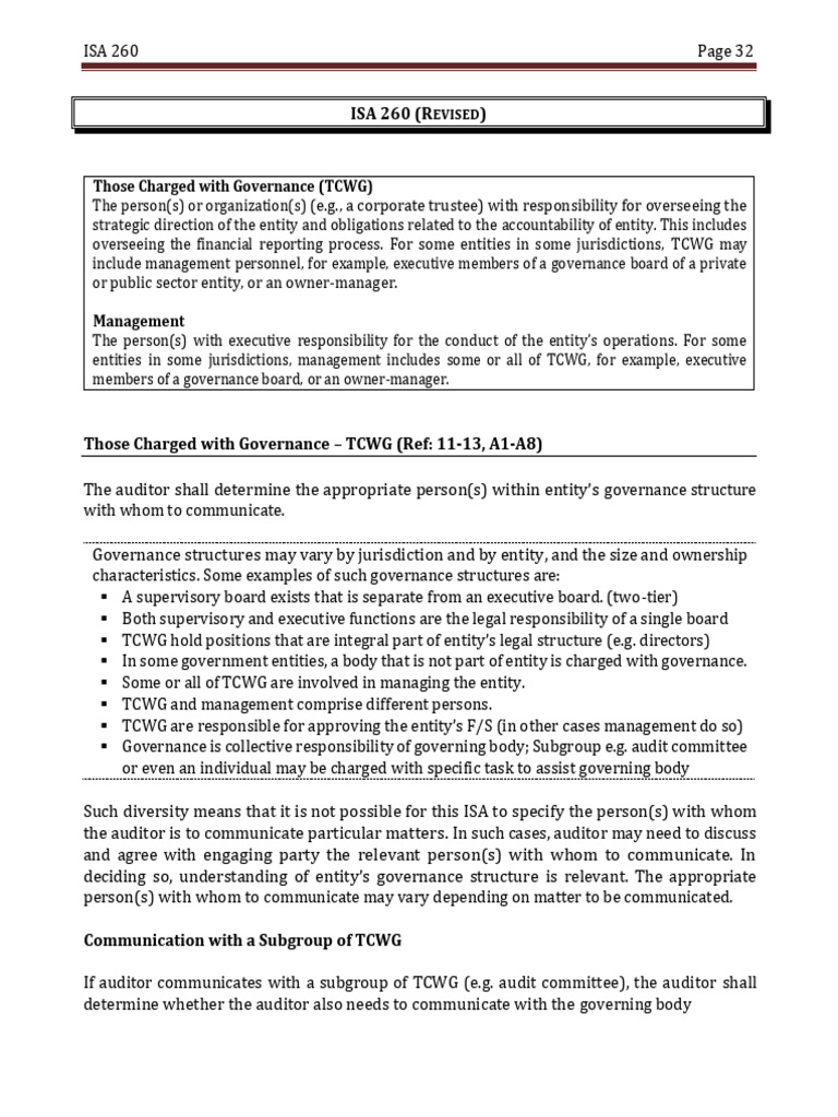 Understanding TCWG in ISA 260 | PDF | Audit | Auditor's Report