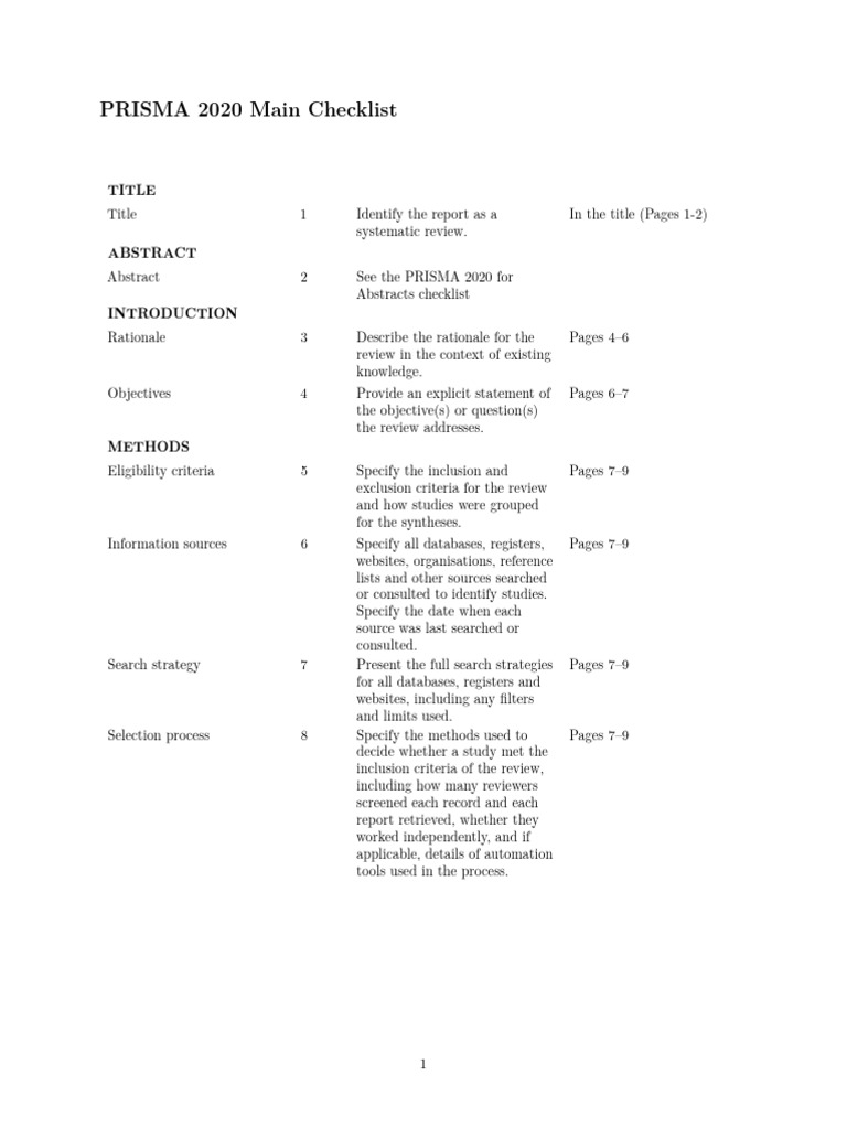 PRISMA 2020 Checklist for Systematic Reviews | PDF | Systematic Review ...