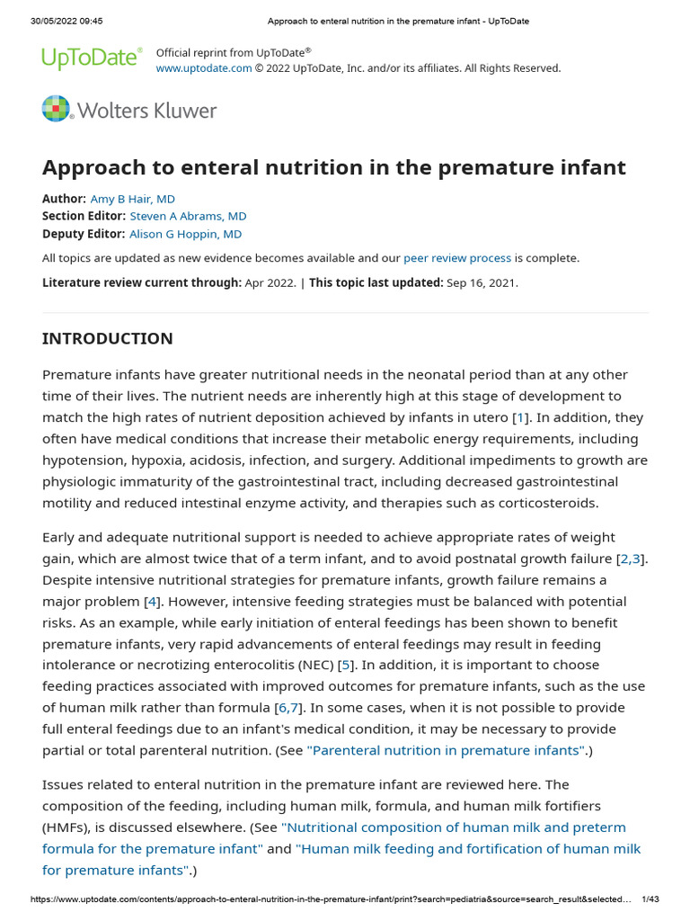 Enteral Nutrition for Premature Infants | PDF | Preterm Birth | Low ...
