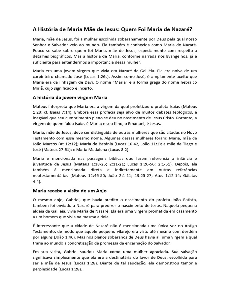 A História de Maria Mãe de Jesus | PDF | Maria, mãe de Jesus | Jesus