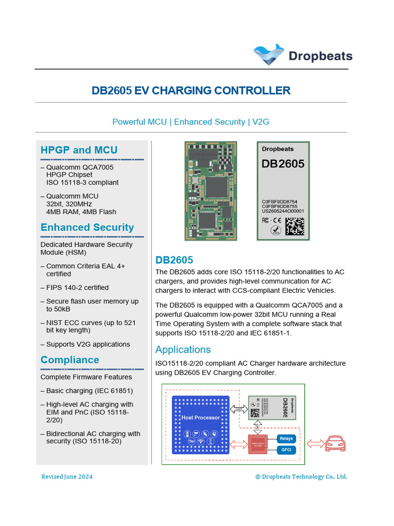 DB2605 EV Charging Controller Specs | PDF