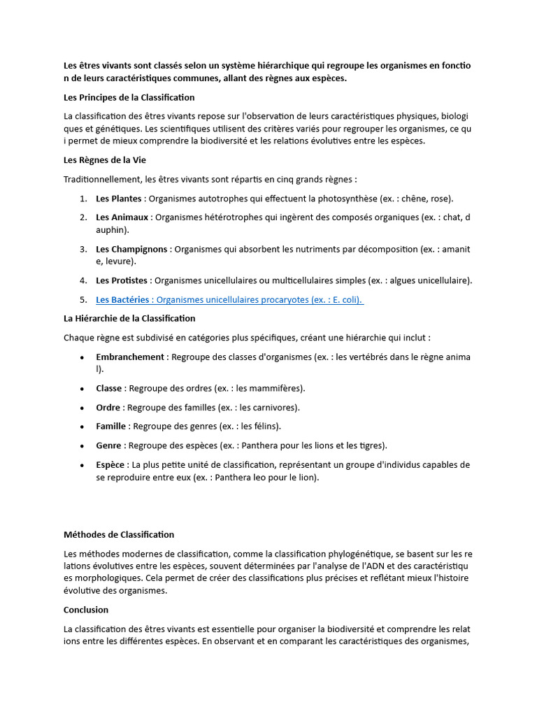 Classification des êtres vivants | PDF | Taxonomie (Biologie) | Biologie
