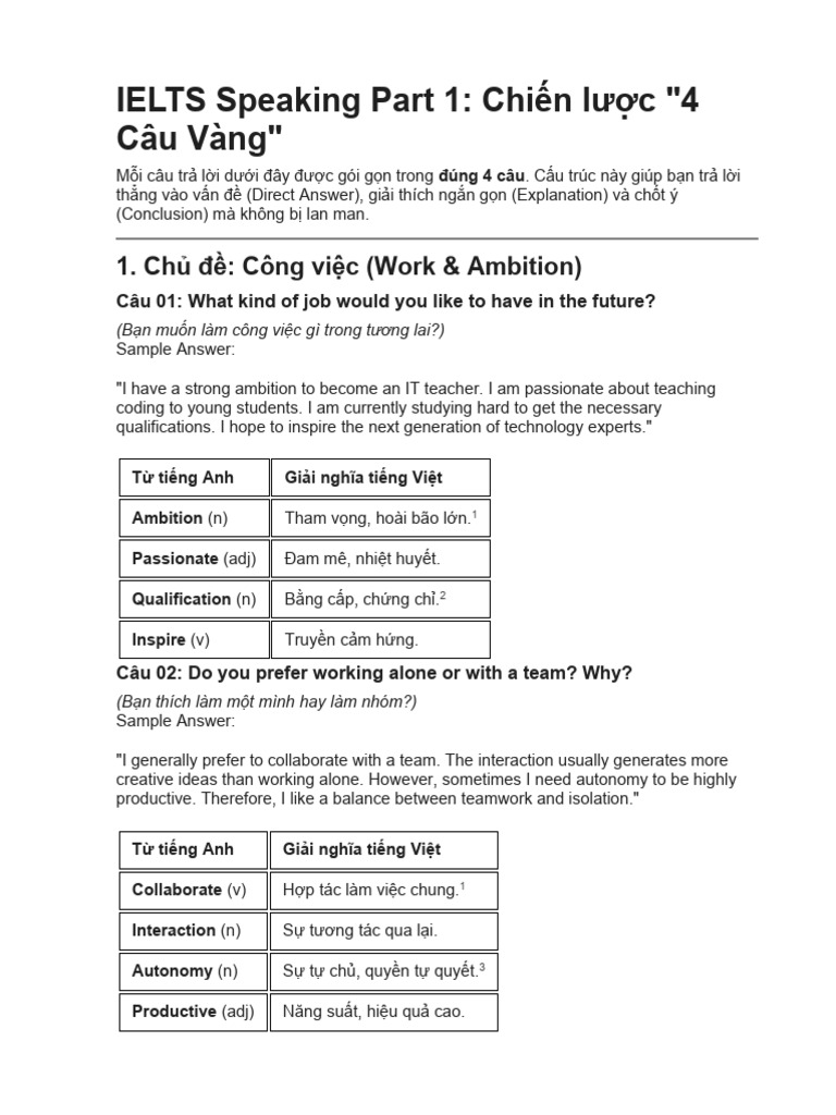 IELTS Speaking Part 1 | PDF