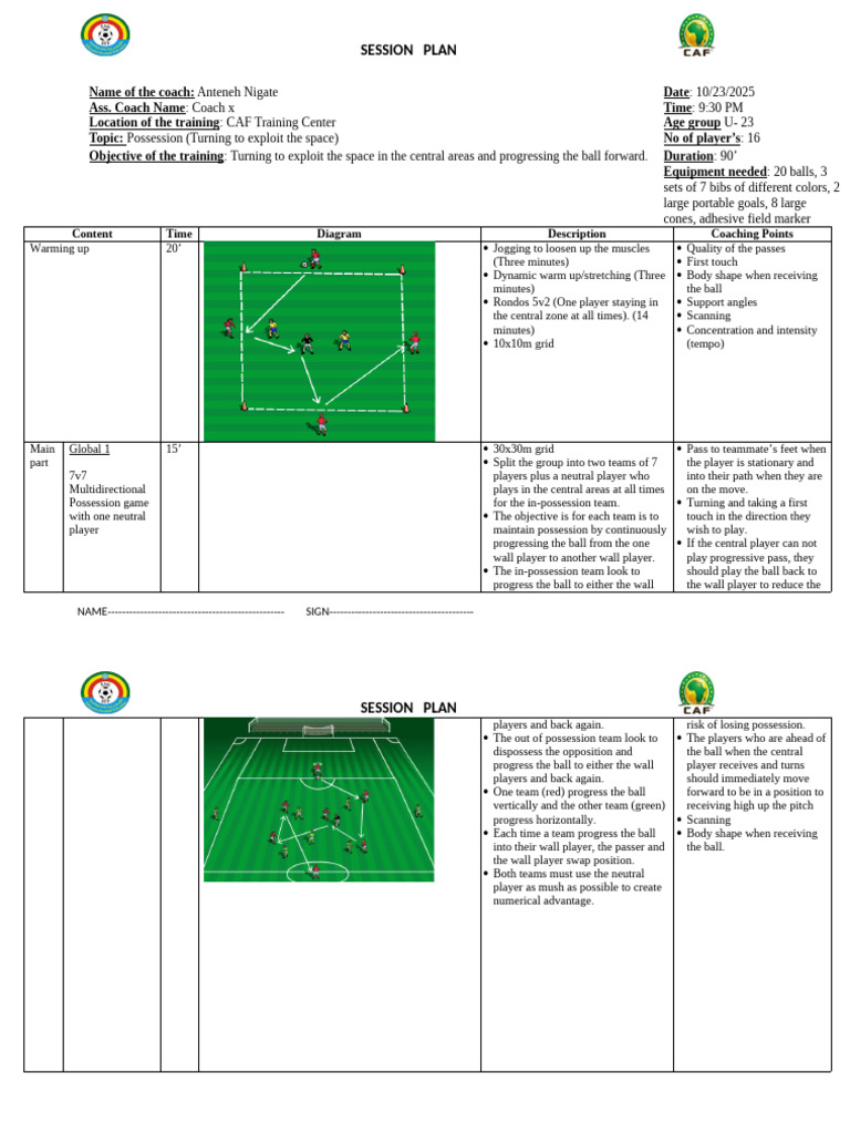 U-23 Soccer Training Session Plan | PDF