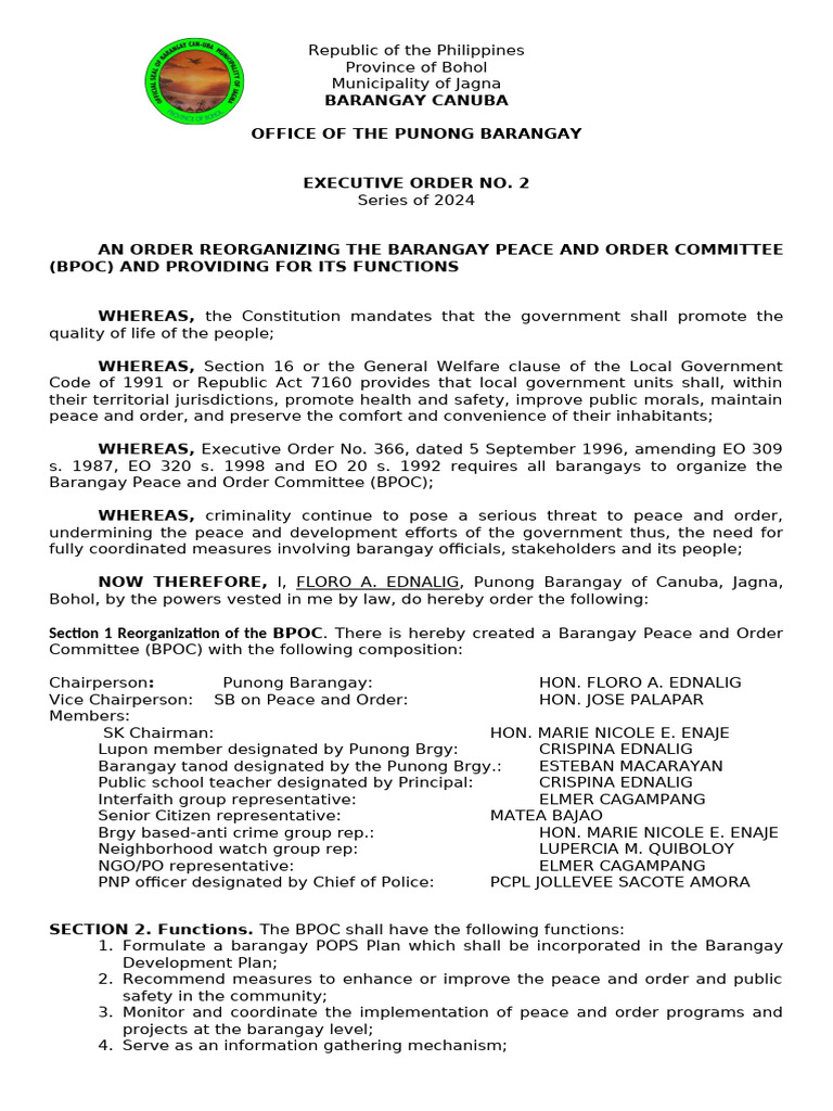 Reorganization of Barangay Peace Committee | PDF | Justice | Crime ...