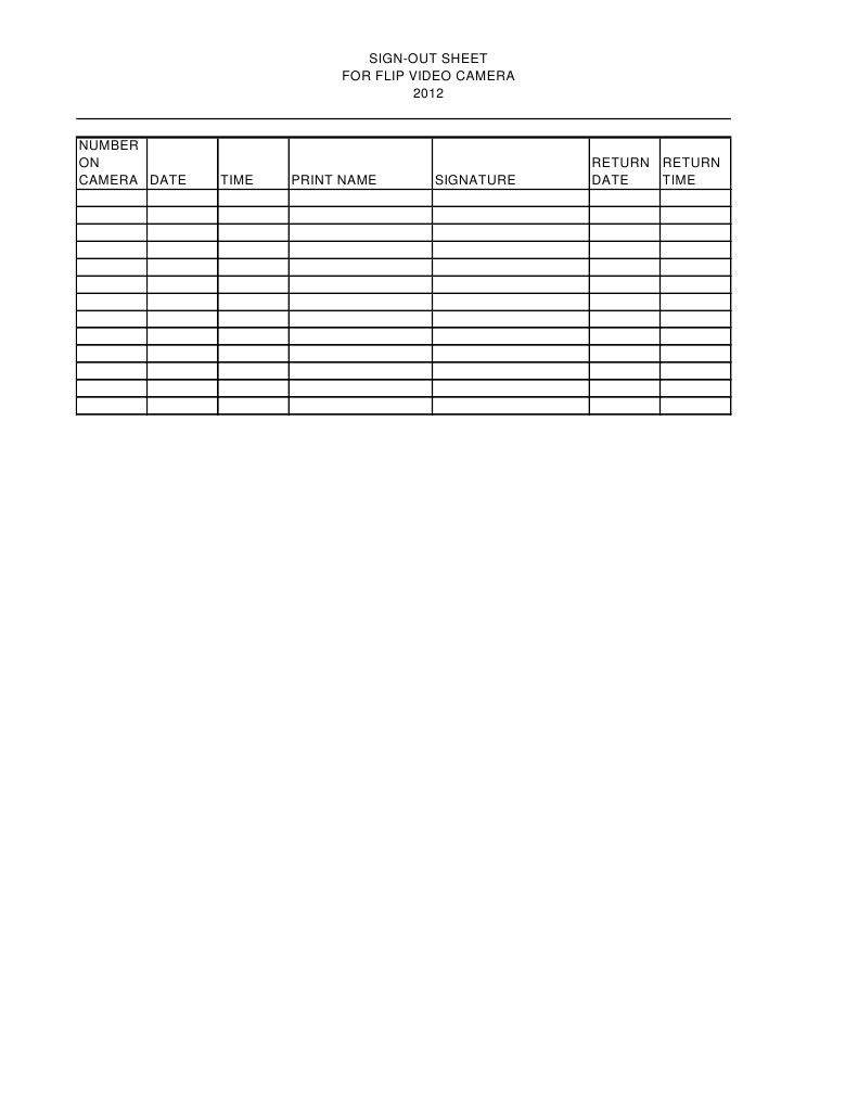 Flip Video Camera Sign-Out Sheet 2012 | PDF