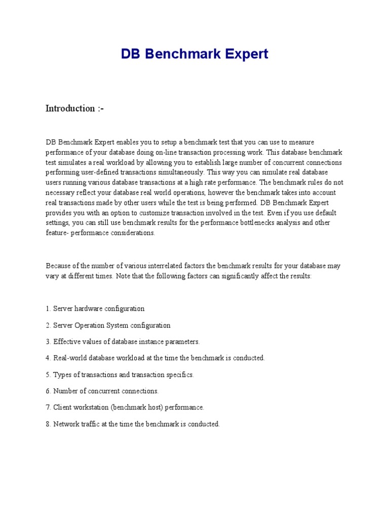 DB Benchmark Expert: Oracle Performance Testing | PDF | Database ...