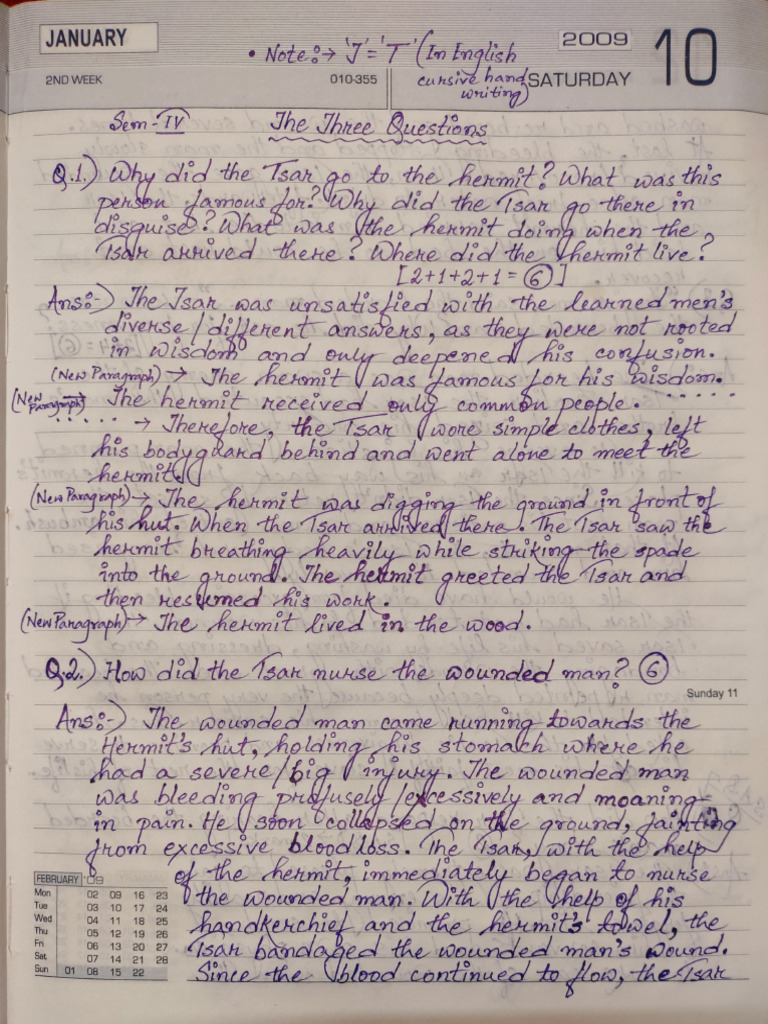 The Three Questions (L.a.Q. - Sem IV) {Extra and Modified Questions} | PDF