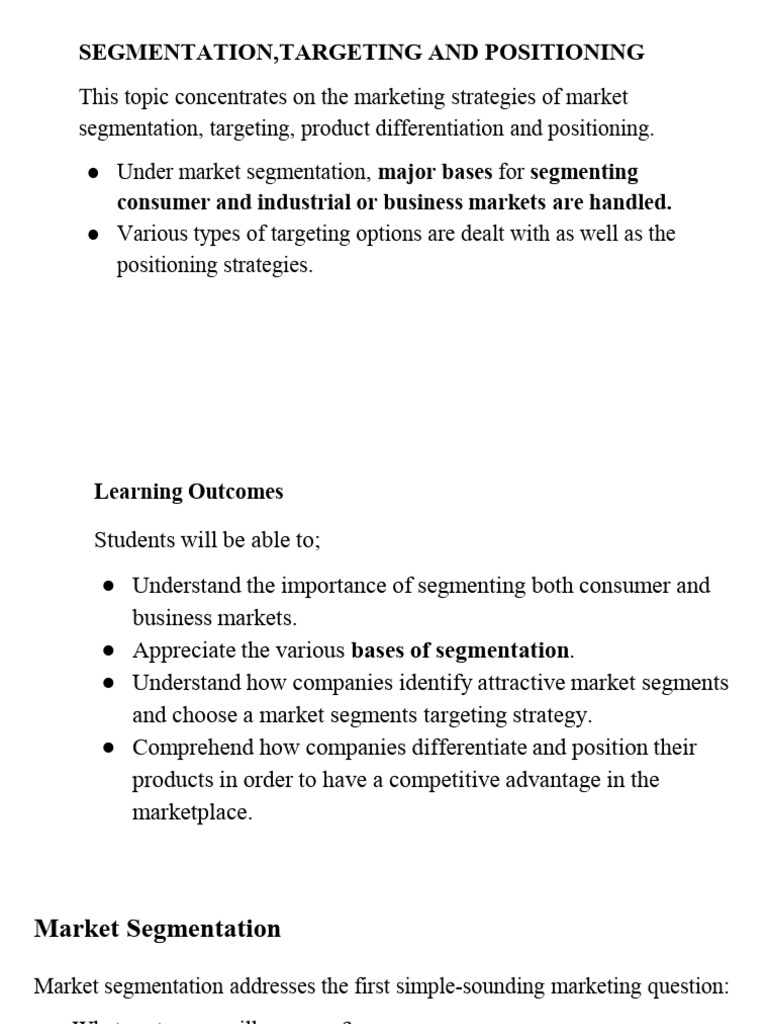 Market Segmentation and Targeting Strategies | PDF | Marketing | Market ...