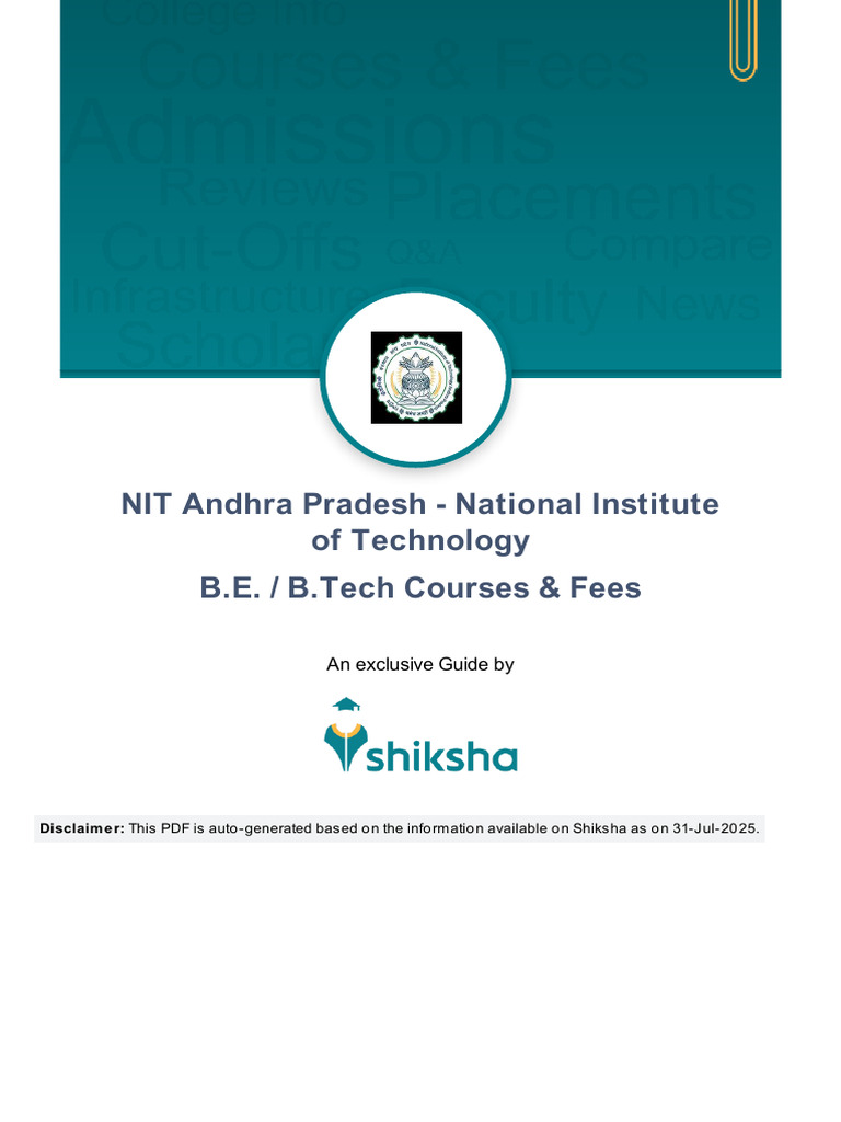 NIT Andhra Pradesh B.Tech Fees Guide | PDF | Career And Technical ...