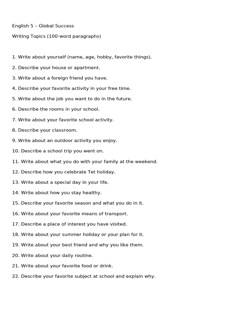 English Writing Topics for Students | PDF