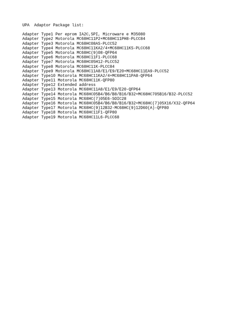 UPA Adaptor Package List | PDF