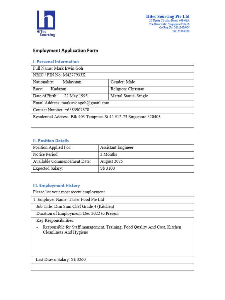 Employment Application for Assistant Engineer | PDF | Malaysia