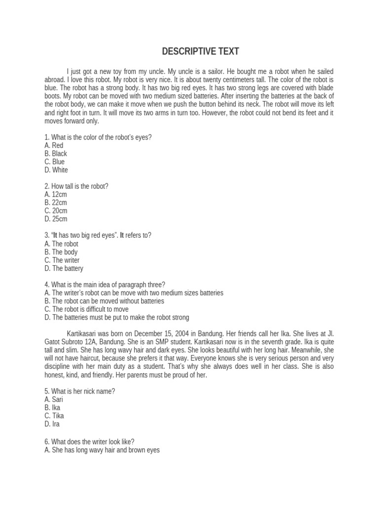Descriptive Texts and Quiz Questions | PDF | Giraffe
