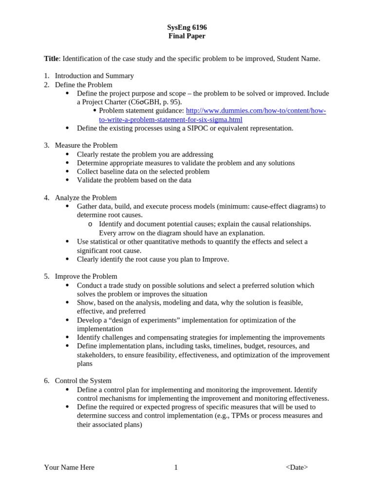 SysEng6196-Organization of DMAIC Paper | PDF | Methodology ...