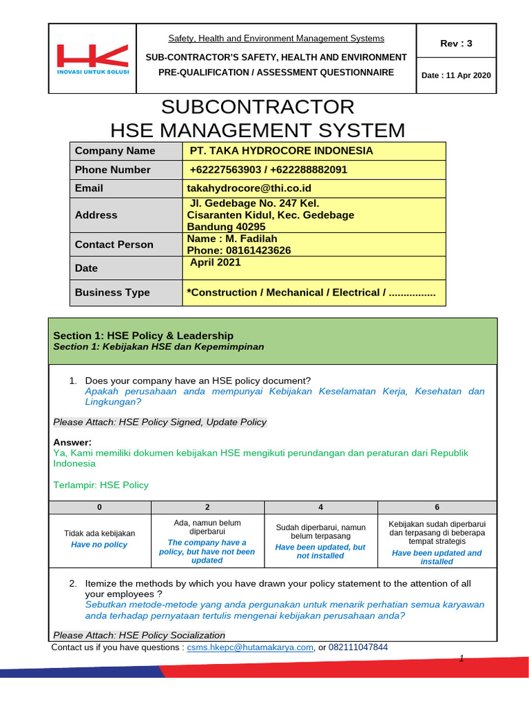 HSE Management System Assessment Guide | PDF