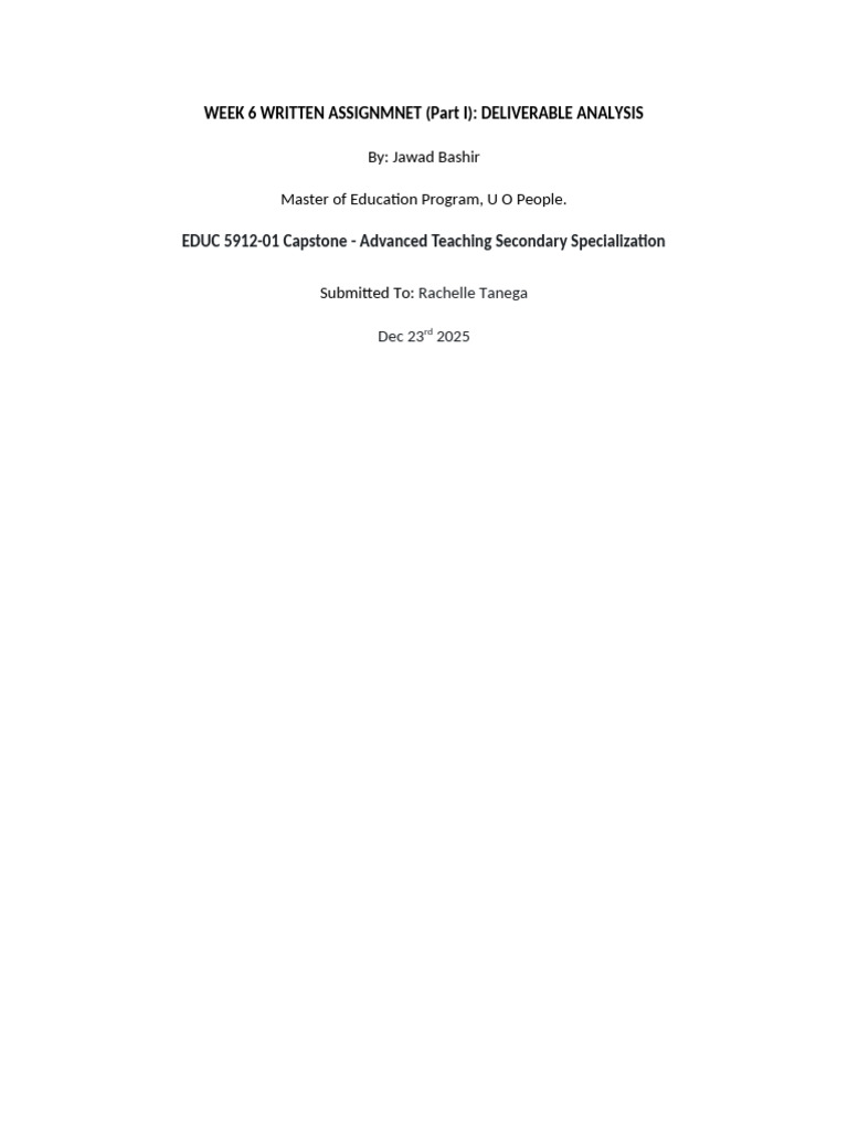 Week 6 Written Assignmnet Part 1 | PDF | Pedagogy | Learning