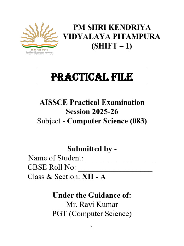 AISSCE Computer Science Practical Guide | PDF | Parameter (Computer ...