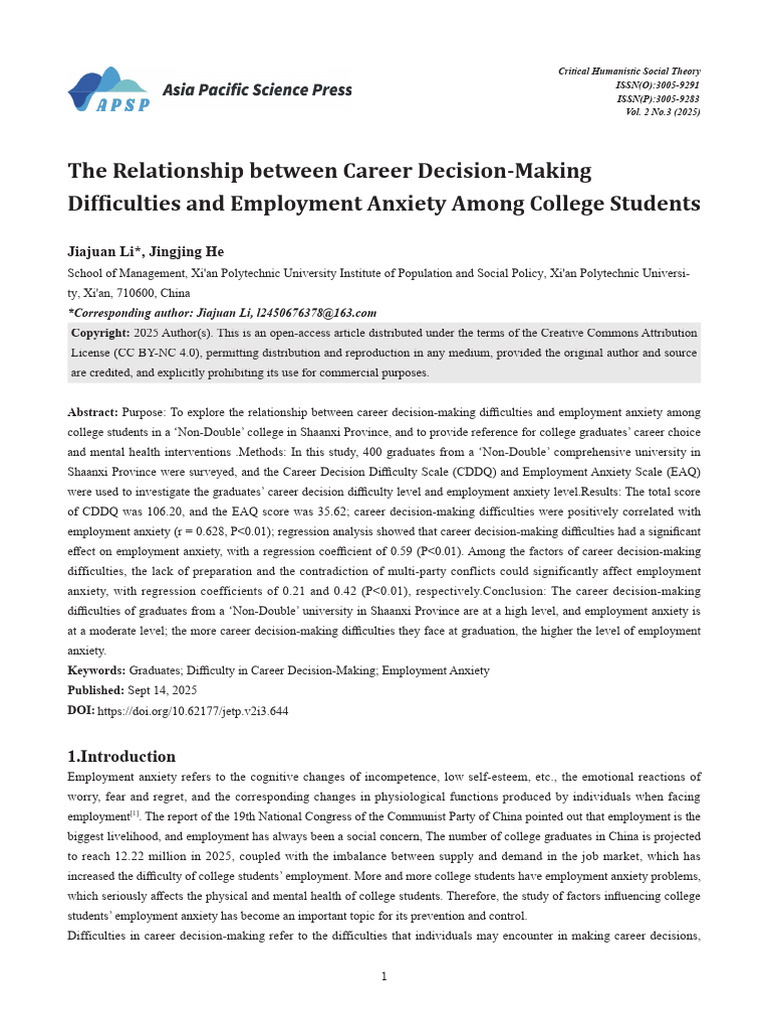 Curated visual reference: Picture Idea: The Relationship Between Career Decision Making Difficulties And