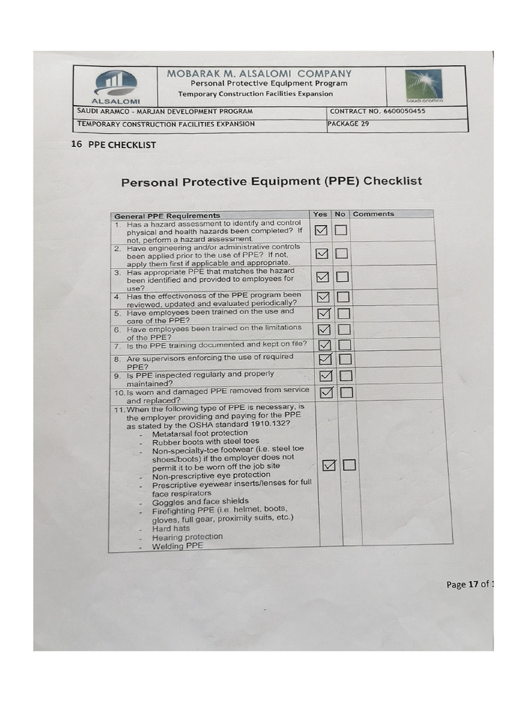 Ppe Analysis Checklist | PDF