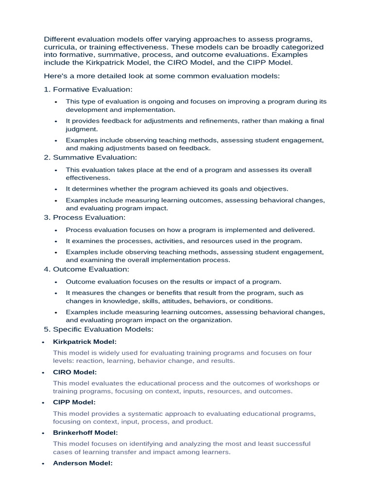 Evaluation Models for Training Effectiveness | PDF | Evaluation ...